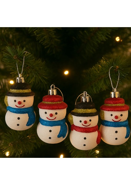 4’lü Noel Baba Yılbaşı Ağacı Süsü 7 cm | Parlak Dekoratif Süs | Yeni Yıl Çam Ağacı Aksesuarı