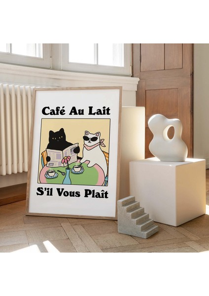 Çerçeveli Fransız Cafe Au Lait Kedi Baskısı, Retro Içecek Posteri, Bistro Kahve Posterleri, Mutfak Dekoru fırsatları