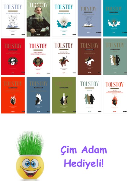 Lev Nikolayeviç Tolstoy 15 Kitap Seti + Çim Adam Hediye