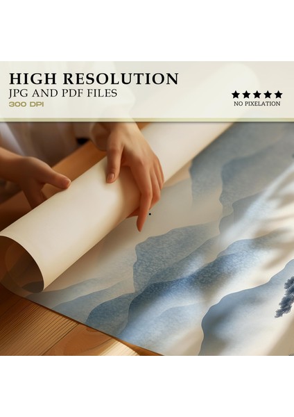 Mavi Dağ Manzara Sanatı: Japandi Stili (20X28) ( ) fiyatları