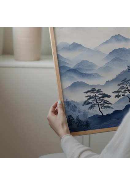 Mavi Dağ Manzara Sanatı: Japandi Stili (20X28) ( ) modelleri