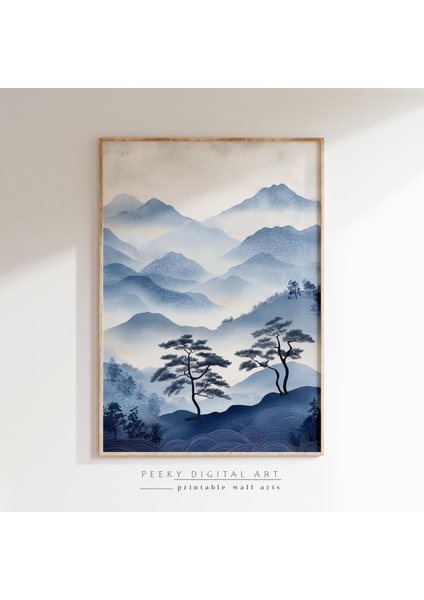 Mavi Dağ Manzara Sanatı: Japandi Stili (20X28) ( ) indirimleri