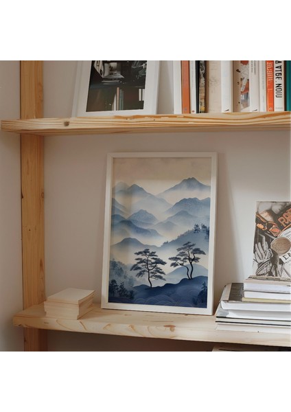 Mavi Dağ Manzara Sanatı: Japandi Stili (20X28) ( )