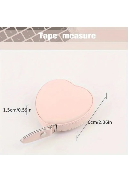 Kalp Şekilli Mezura, Pembe, Pu Deri, 6cm x 1.5cm, Otomatik Geri Sarmalı, Taşınabilir modelleri
