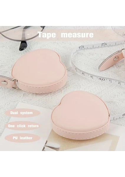 Kalp Şekilli Mezura, Pembe, Pu Deri, 6cm x 1.5cm, Otomatik Geri Sarmalı, Taşınabilir fırsatları