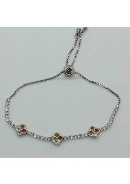 Çelik Silver Zirkon Taşlı Asansörlü Renkli Yonca Bileklik fiyatları