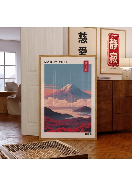 Fuji Dağı: Kırmızı Çiçekli Japon Manzarası (, / Dosya)