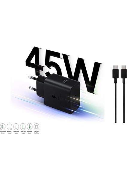 Samsung Galaxy A26 5g Uyumlu Type-C Ultra Hızlı Şarj Cihazı 45W 3.0 Amper Şarj Seti fiyatları