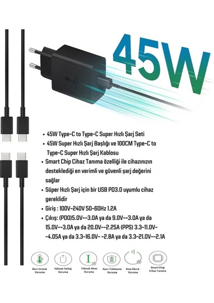 Samsung Galaxy A26 5g Uyumlu Type-C Ultra Hızlı Şarj Cihazı 45W 3.0 Amper Şarj Seti fırsatları