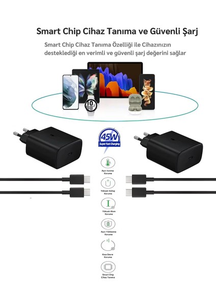 Samsung Galaxy A26 5g Uyumlu Type-C Ultra Hızlı Şarj Cihazı 45W 3.0 Amper Şarj Seti indirimleri