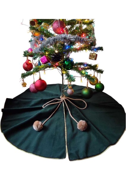 , Yılbaşı Çam Ağacı Altı Örtüsü, Çam Ağacı Ayak Halısı Örtüsü, Yeşil Renk, Kadife 80 Cmmoda Nur