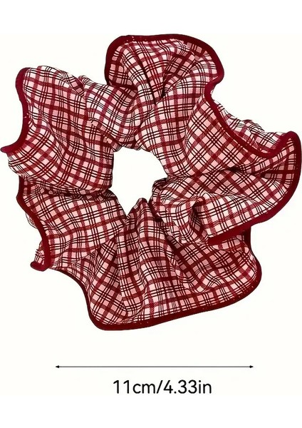 Vintage Tarzı Kırmızı Beyaz Ekose ve Puantiyeli Saç Tokası Seti, Fiyonklu Scrunchie, 3'lü Paket, 11 cm fiyatları