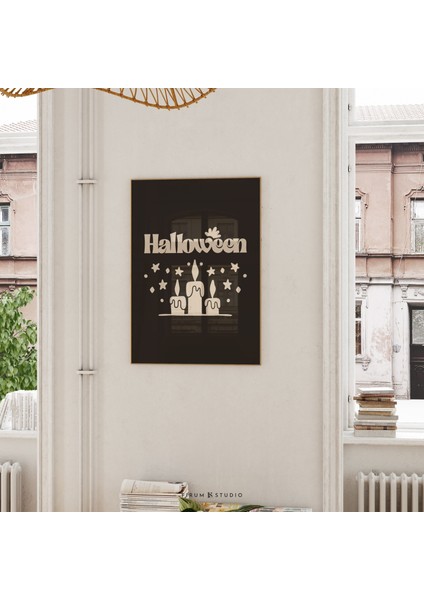 Bej ve Siyah Minimal Cadılar Bayramı Duvar Sanatı, Nötr Cadılar Bayramı Duvar Dekoru |