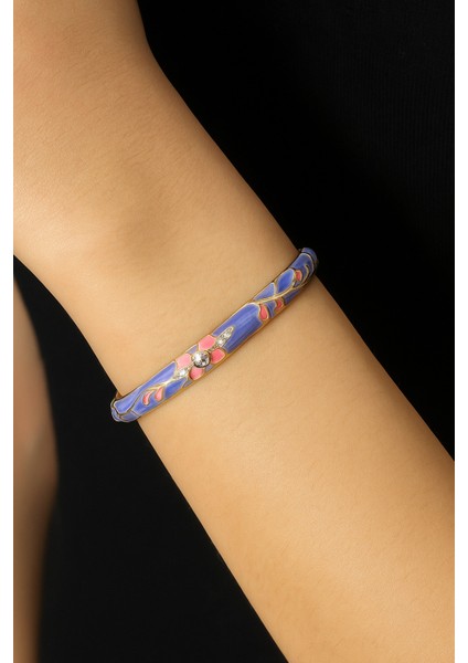 Mineli, Taşlı ve Çiçek Desenli Mor Kelepçe Bileklik fiyatları