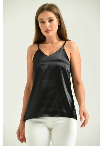 Kadın Atlet Ip Askılı Saten Atlet Siyah - T091