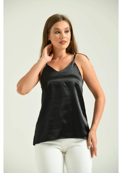 Kadın Atlet Ip Askılı Saten Atlet Siyah - T091 fiyatları