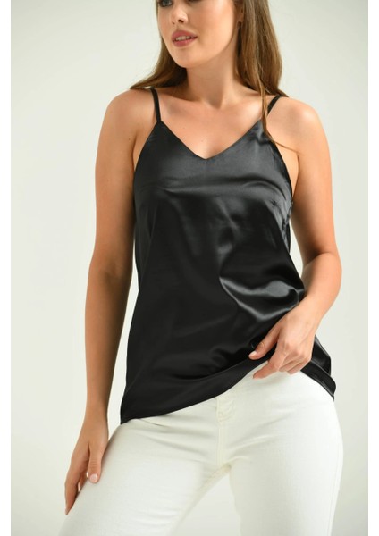 Kadın Atlet Ip Askılı Saten Atlet Siyah - T091 modelleri