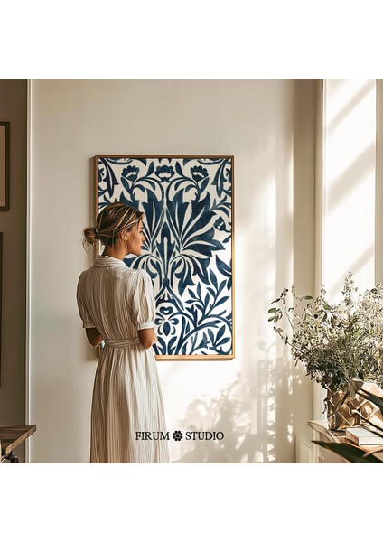 William Morris Tarzı Çivit Mavisi Poster, Soyut Çiçek Sanatı