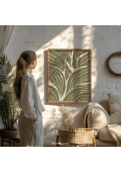 Sönük Yeşil Soyut Botanik Sanatı - Toprak Tonlarında Eklektik Yatak Odası Için Orta Yüzyıl Modern | Bohem Duvar Sanatı |