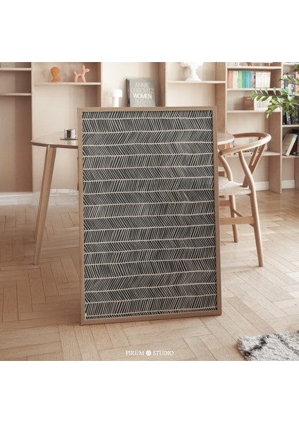 Siyah Beyaz Geometrik Çizgili Duvar Sanatı, Modern Minimalist