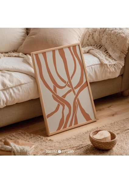 Orta Yüzyıl Modern - Toprak Tonlarında Dekor Için Yanık Turuncu ve Terakota Duvar Sanatı | Rahat Yatak Odaları Için Minimalist Bohem Sanatı |