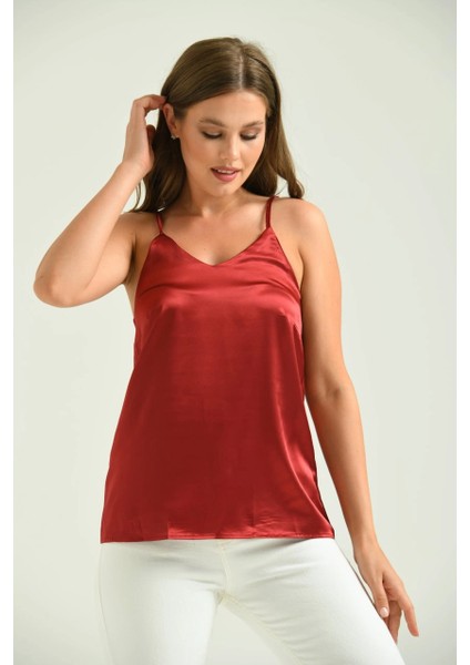 Kadın Atlet Ip Askılı Saten Atlet Bordo - T091 fiyatları