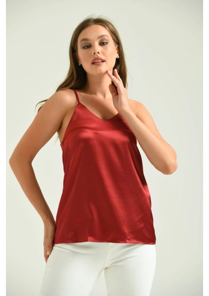 Kadın Atlet Ip Askılı Saten Atlet Bordo - T091 modelleri