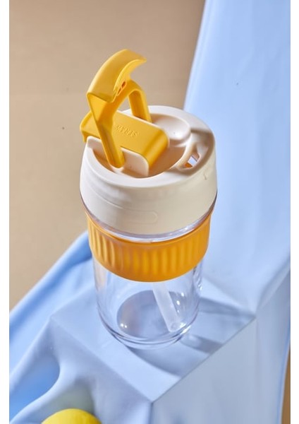 Lüx Cam Akıllı Kapak Pipetli Suluk Matara, Soğuk Kahve Bardağı Kapaklı Matara 450 ml fırsatları