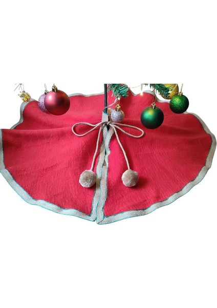 , Yılbaşı Çam Ağacı Altı Örtüsü, Çam Ağacı Ayak Halısı Örtüsü, Kırmızı Renk, Peluş 70 cm