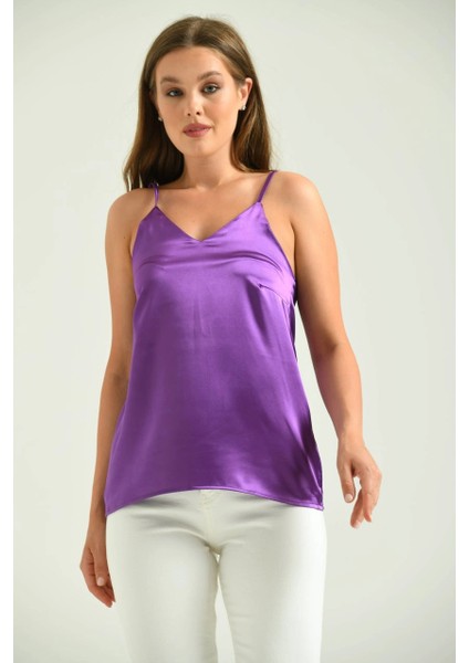 Kadın Atlet Ip Askılı Saten Atlet Mor - T091