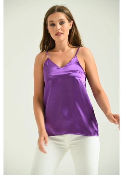 Kadın Atlet Ip Askılı Saten Atlet Mor - T091 fiyatları