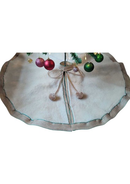 , Yılbaşı Çam Ağacı Altı Örtüsü, Çam Ağacı Ayak Halısı Örtüsü, Krem Renk, Peluş 93 cm