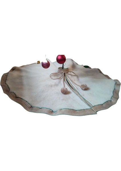 , Yılbaşı Çam Ağacı Altı Örtüsü, Çam Ağacı Ayak Halısı Örtüsü, Krem Renk, Peluş 93 cm