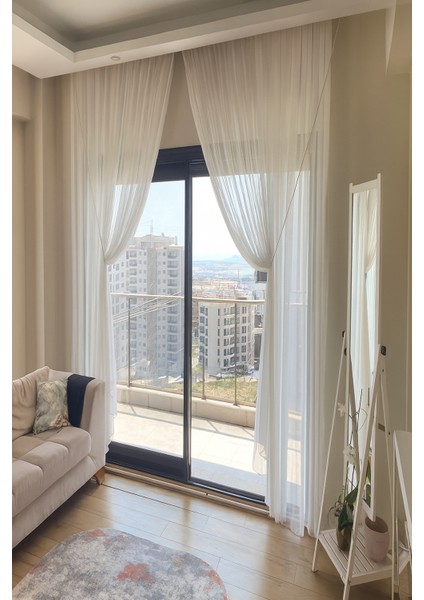 Kruvaze Bambu Düz Tül Perde 2 Adet Halat Hediyeli Sık Pileli - Tül,perde,fon,blackout,güneşlik, fırsatları