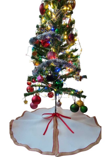 , Yılbaşı Çam Ağacı Altı Örtüsü, Çam Ağacı Ayak Halısı Örtüsü, Beyaz Renk, Peluş 70 cm