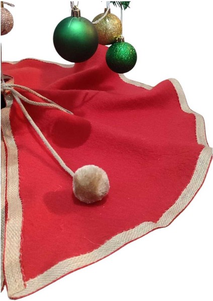 Yılbaşı Çam Ağacı Altı Örtüsü, Çam Ağacı Ayak Halısı Örtüsü, Kırmızı Renk, Peluş 70 cm