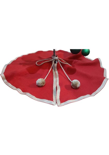 Yılbaşı Çam Ağacı Altı Örtüsü, Çam Ağacı Ayak Halısı Örtüsü, Kırmızı Renk, Peluş 70 cm