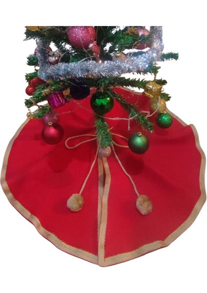 Yılbaşı Çam Ağacı Altı Örtüsü, Çam Ağacı Ayak Halısı Örtüsü, Kırmızı Renk, Peluş 70 cm