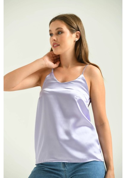 Kadın Atlet Ip Askılı Saten Atlet Lila - T091