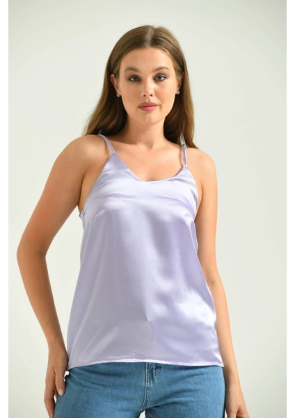 Kadın Atlet Ip Askılı Saten Atlet Lila - T091 modelleri