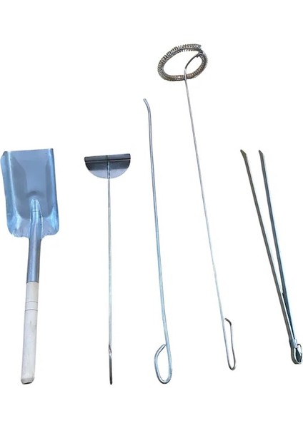 Şömine Seti; Kürek, Gelberi, Karıştırıcı, Maşa, Harbi Soba Temizleme Demiri 5'li Set