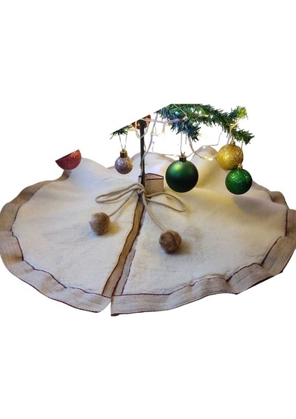 , Yılbaşı Çam Ağacı Altı Örtüsü, Çam Ağacı Ayak Halısı Örtüsü, Krem Renk, Peluş 72 cm