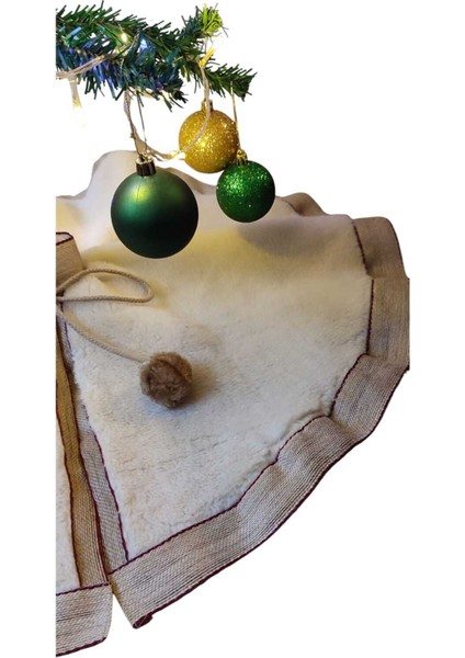 , Yılbaşı Çam Ağacı Altı Örtüsü, Çam Ağacı Ayak Halısı Örtüsü, Krem Renk, Peluş 72 cm