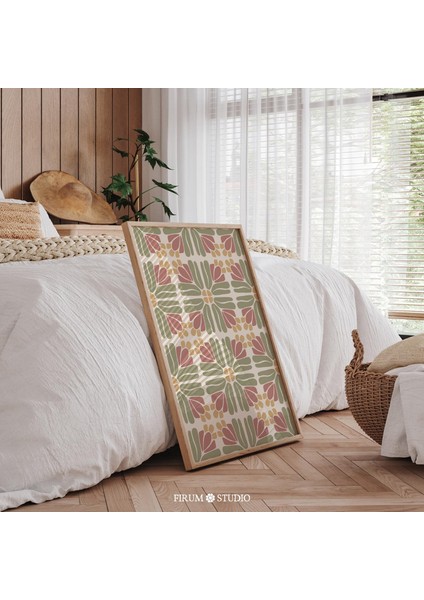 Akdeniz Çiçekli Çini Duvar Sanatı, Toprak Tonlarında Soyut Desenli Poster fiyatları