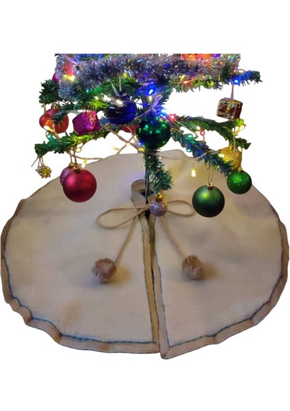 , Yılbaşı Çam Ağacı Altı Örtüsü, Çam Ağacı Ayak Halısı Örtüsü, Krem Renk, Peluş 70 cm