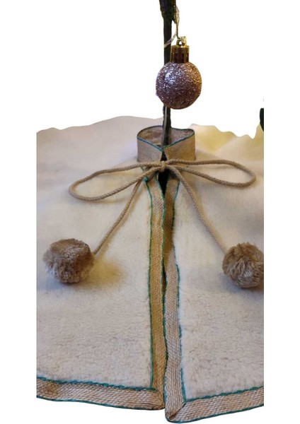 , Yılbaşı Çam Ağacı Altı Örtüsü, Çam Ağacı Ayak Halısı Örtüsü, Krem Renk, Peluş 70 cm