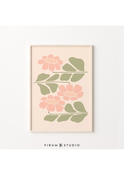 Adaçayı Yeşili Şeftali Çiçekleri Poster, Pastel Duvar Dekoru, Boho Sanatı