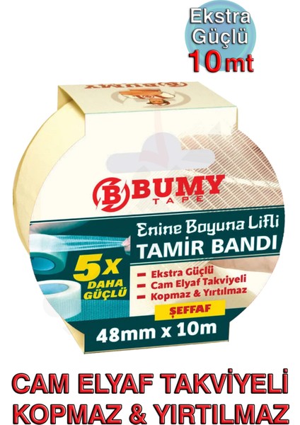 Enine Boyuna Lifli Tamir Bandı 48MM x 10M Şeffaf