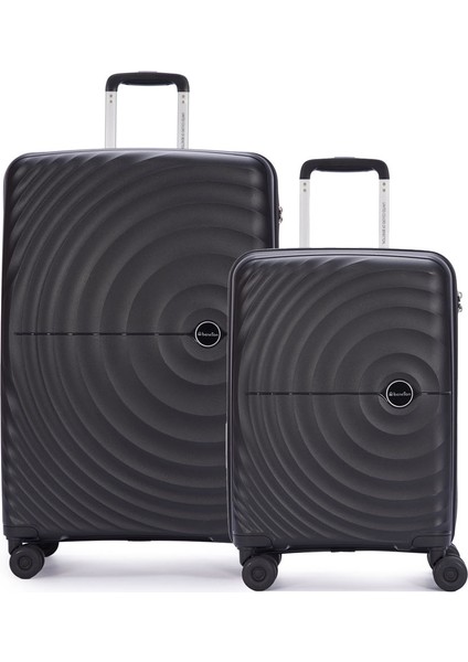 Benetton 2'li Set Büyük ve Kabin Boy %100 Polipropilen Valiz Siyah 14BNT8002