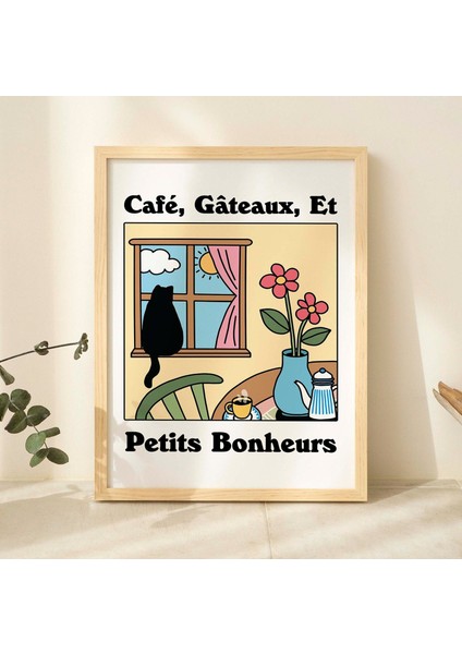 Fransız Kafe Chat Noir Baskısı, Retro Kedi Posteri, Bistro Kahve Posterleri, Le Chat, Le Gateaux Alıntısı